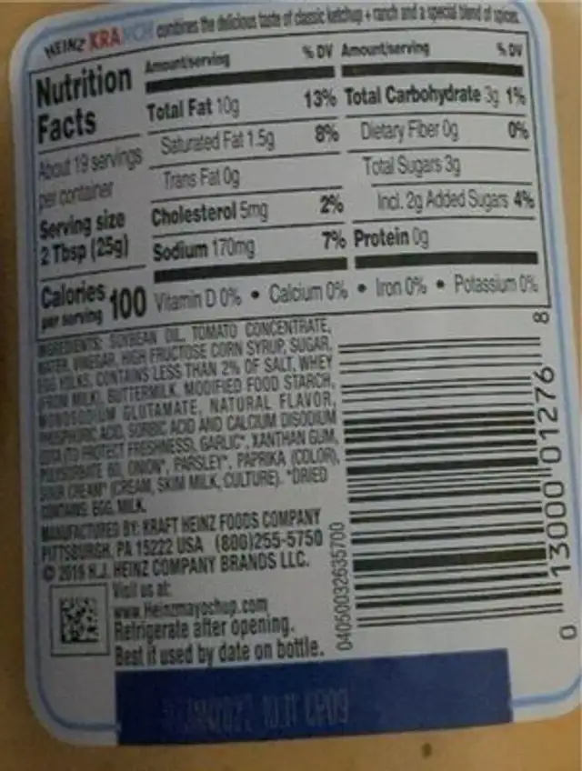 Kranch nutrition facts table