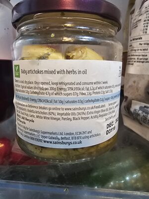 Sainsbury's Chargrilled Artichokes ingredients label