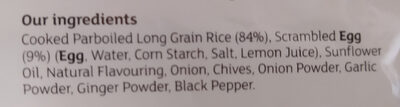 Sainsbury's Egg Fried Rice ingredients label