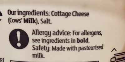 Natural Cottage Cheese ingredients label
