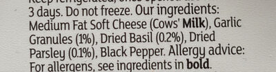 Soft cheese ingredients label
