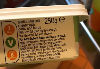 Soft cheese nutrition facts table