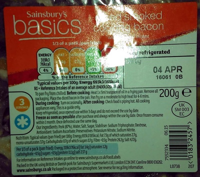 Diced smoked cooking bacon with added water