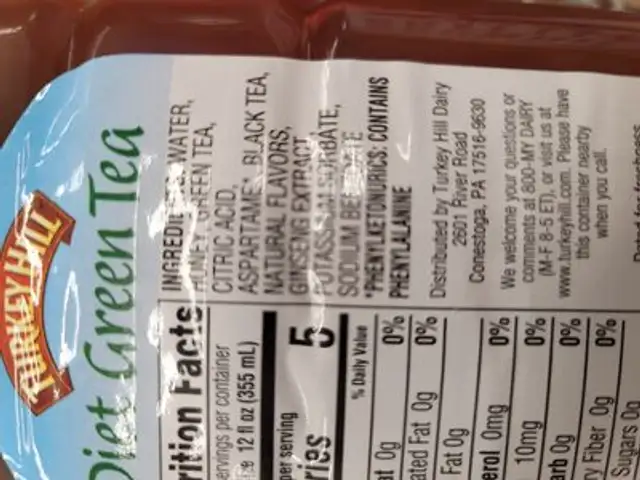 turkey hill green tea ingredients label