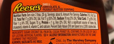 Reese's shell topping choco peanut butter imp ingredients label