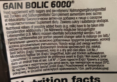 Gain Bolic 6000 ingredients label