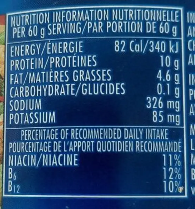 Flocons de poulet nutrition facts table