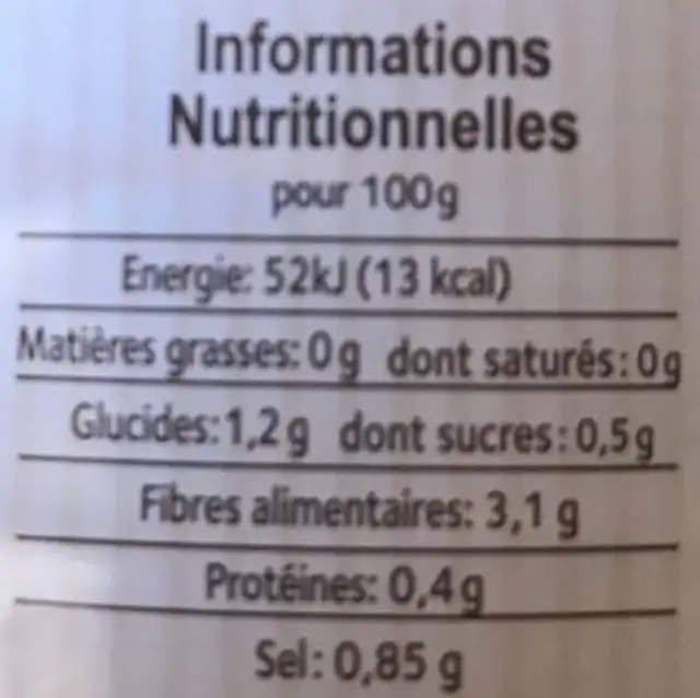 Cocktail de légumes ingredients label