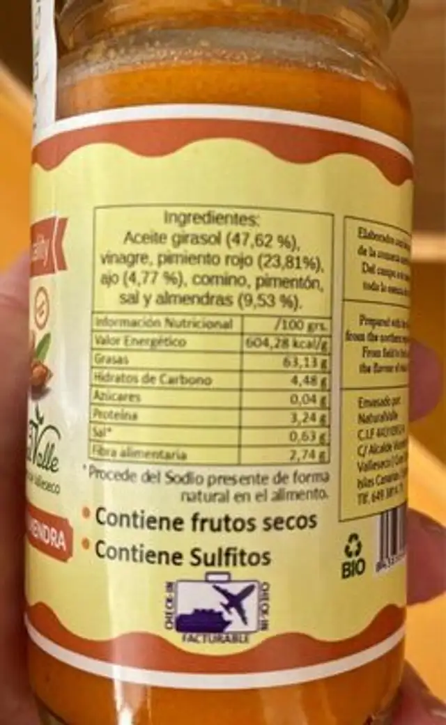 Mojo con almendra nutrition facts table
