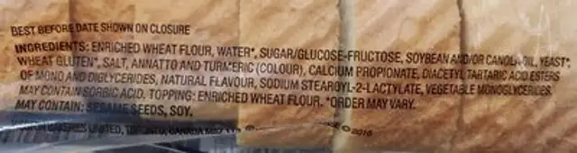 D'Italiano ingredients label