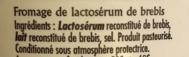 Brousse corse ingredients label