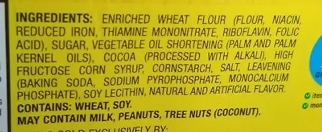 Fudge Striped Shortbread Cookies ingredients label