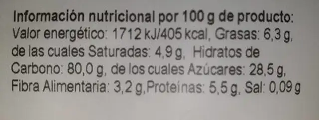 Arroz Integral Hinchado con Agave y Coco nutrition facts table