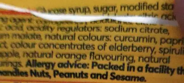 jelous sweets tangy worms ingredients label