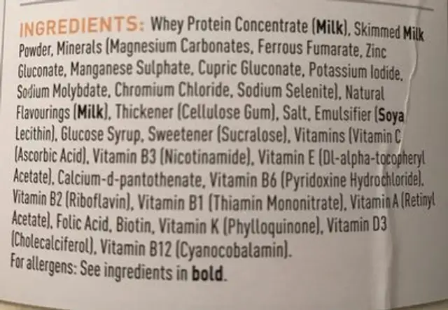 Vanilla Protein Powder ingredients label