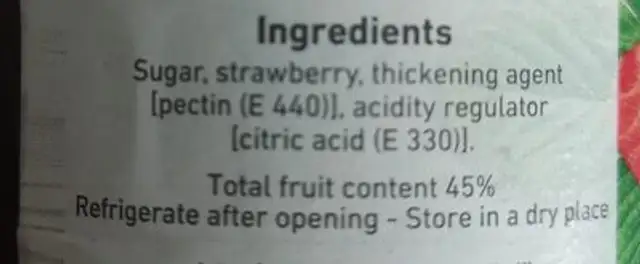 Strawberry Jam ingredients label