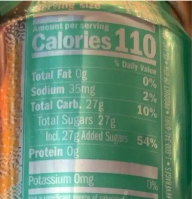 Ginger ale nutrition facts table