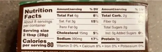 Pepper Jack Cheese Spread nutrition facts table