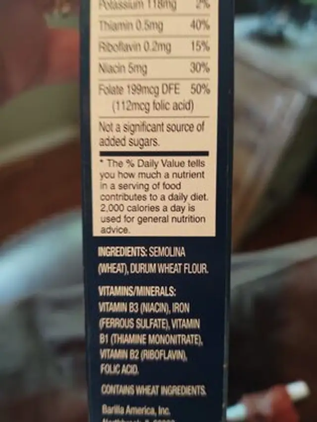 Barilla fettuccine ingredients label