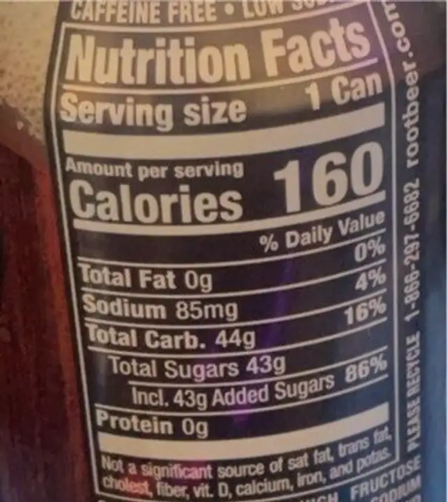 Rootbeer nutrition facts table