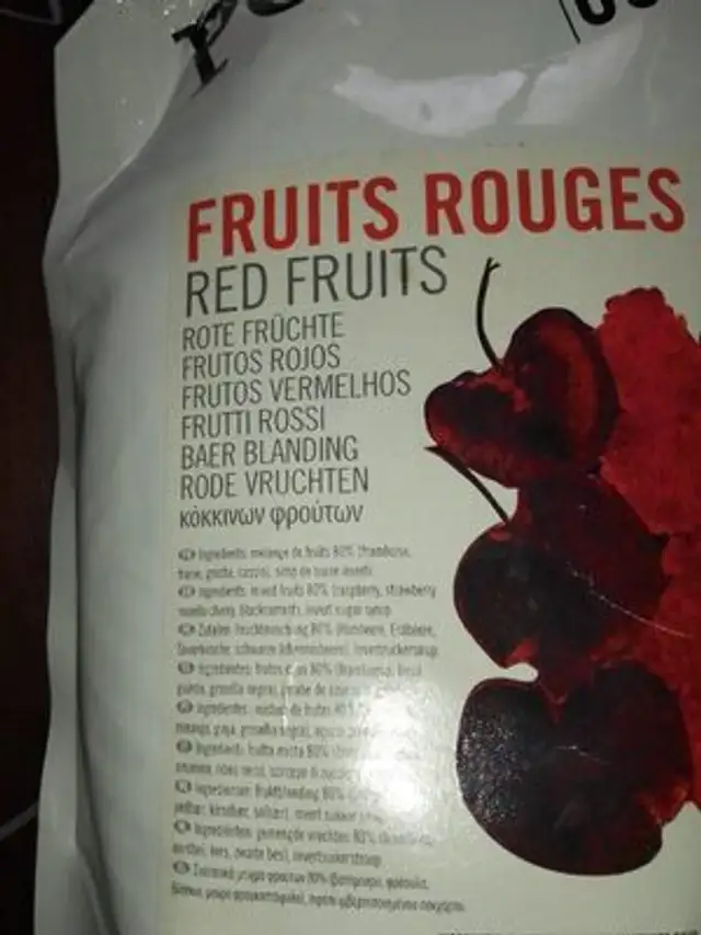 Fruits rouges COULIS nutrition facts table