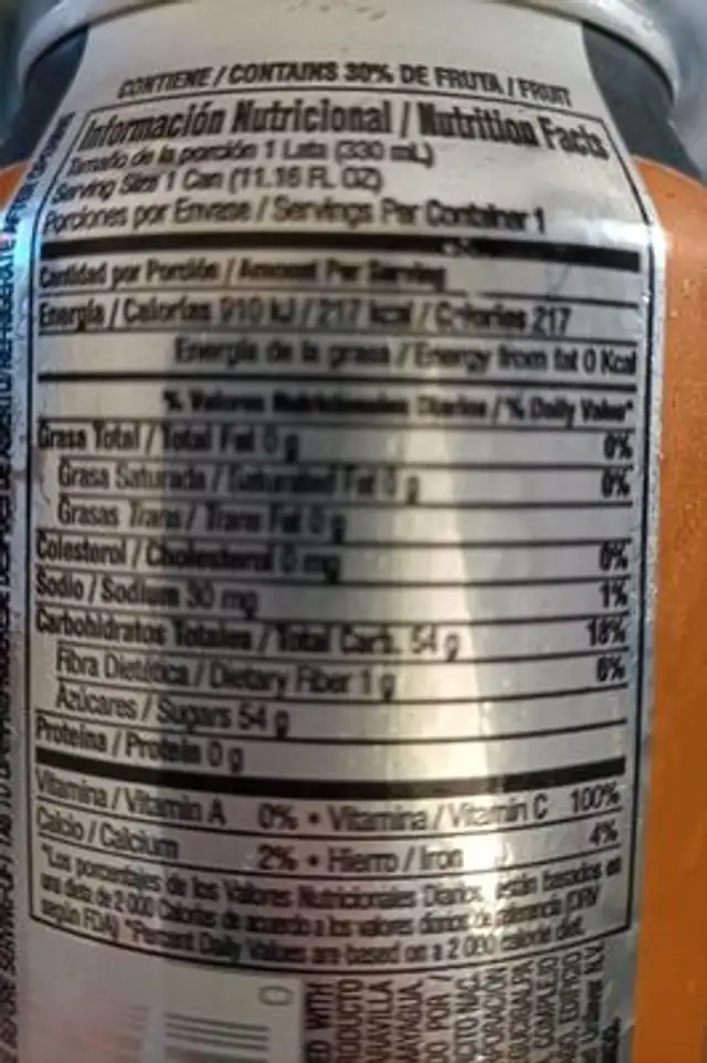 Naruras nutrition facts table