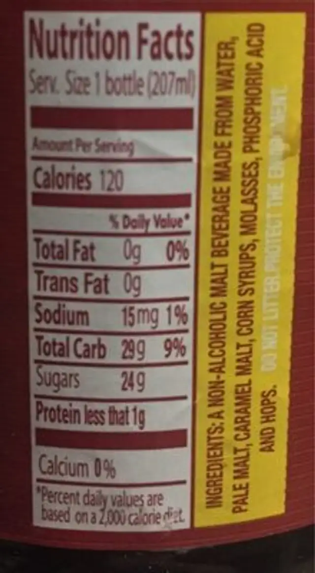 Malta India nutrition facts table