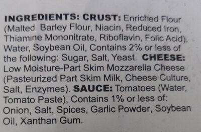 Cheese Thin & Crispy Pizza ingredients label
