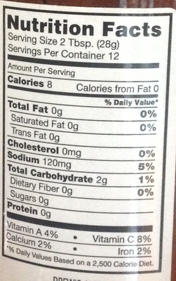 Organic fire roasted salsa nutrition facts table