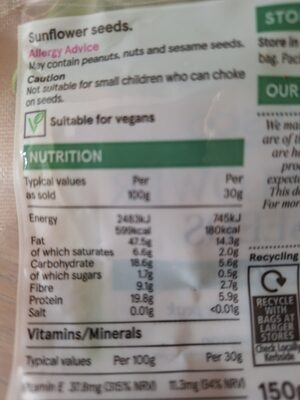 Sunflower seeds nutrition facts table