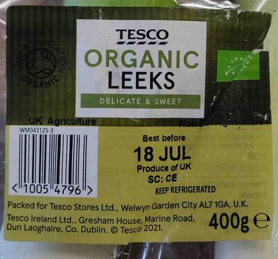 Organic Leeks front packaging