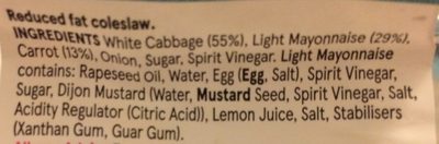 Reduced fat coleslaw ingredients label