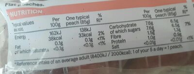 Flat Peaches nutrition facts table