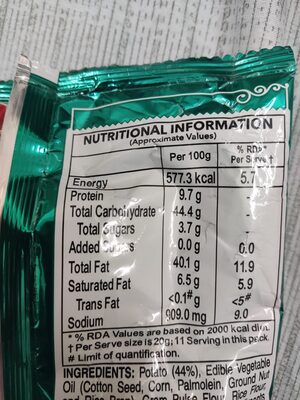 Haldirams Aloo Bhujia nutrition facts table