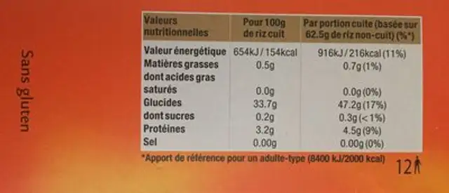 Riz long grain ingredients label