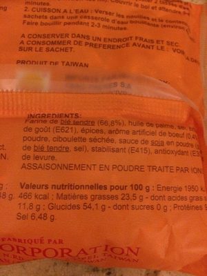 Viho to instant chinese style noodle ingredients label