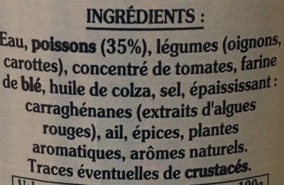 Soupe de poissons a la bretonne ingredients label