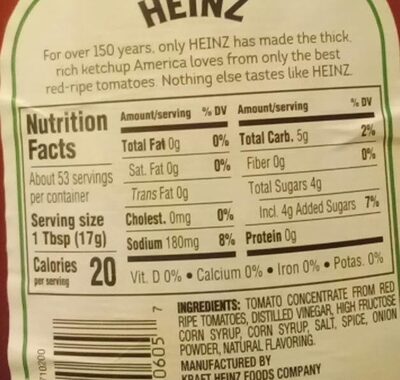Tomato ketchup nutrition facts table