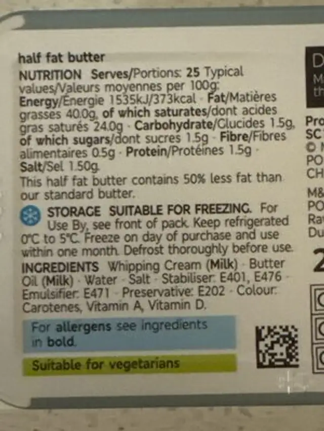 Unknown nutrition facts table