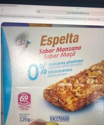 Barrita Espelta Sabor Maçã front packaging