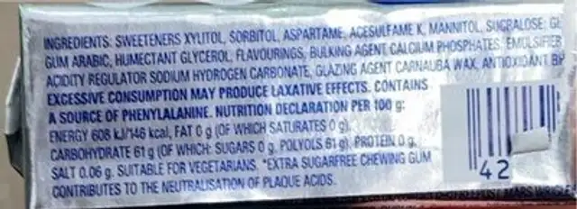 Bubblegum nutrition facts table