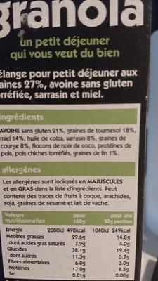 super granola sans gluten ingredients label