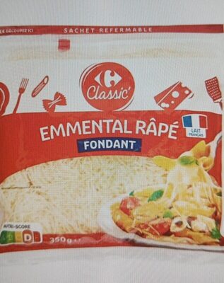 Fromage râpé emmental fondant carrefour classic' front packaging