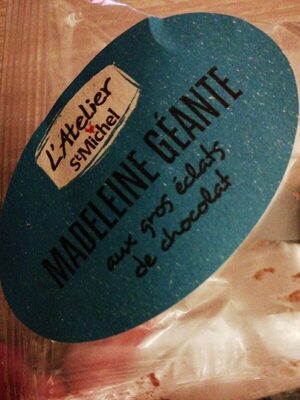 Madeleine géante aux éclats de chocolat et chocolat au lait front packaging