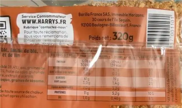 Beau et Bon à la farine complète de blé nutrition facts table
