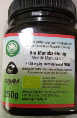 ORGANIC MANUKA HONEY front packaging