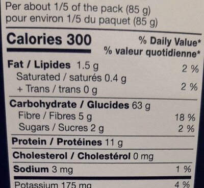 Farfalle nutrition facts table