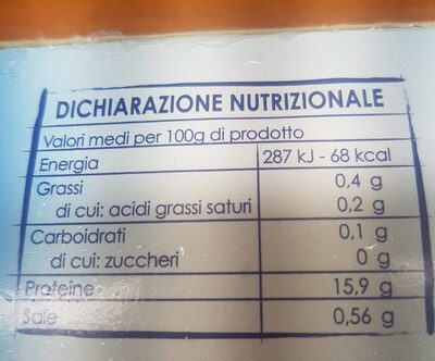 Filetti di merluzzo surgelati nutrition facts table