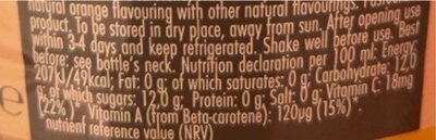 Granini orange nutrition facts table