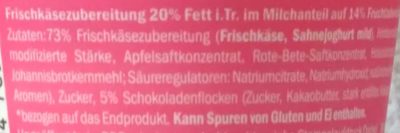 Yofrutta mit Schokobits Himbeere ingredients label